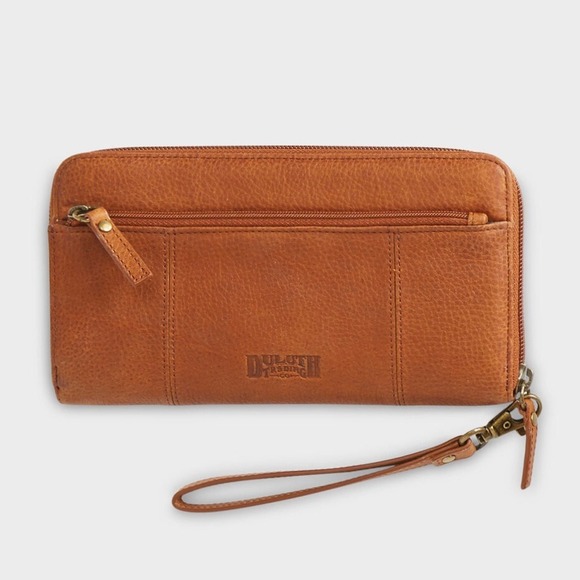 Duluth Trading Co Lifetime Leather Accordion Clutch Wallet, Cognac